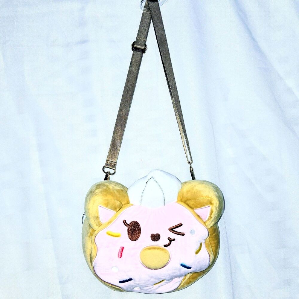 BEWALTZ DONUT CAT Crossbody Bag Plush Kitty Face Pink Donut Sprinkles NEW NWT